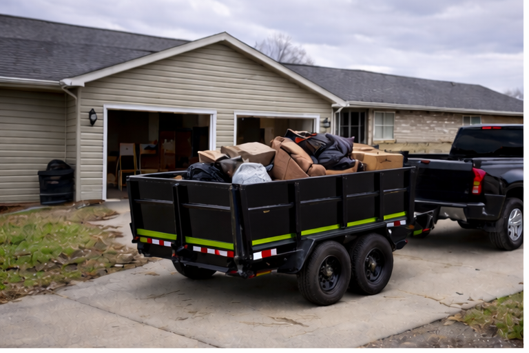 Dumpster Sizes Crew filling up dump trailer on a cleanout job in Elkhart