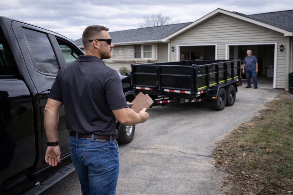 Delivering dump trailer to homeowner in South Bend